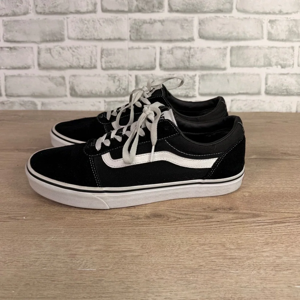 Vans Ward Suede Canvas Sneakers Sidestripe Black White Mens 11